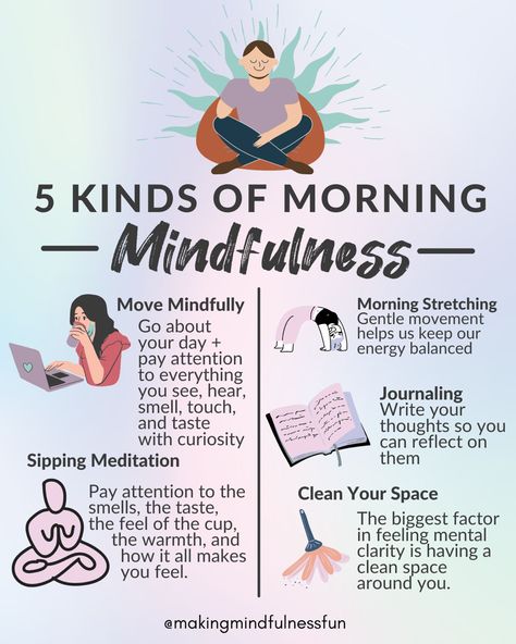 Morning Mindfulness, Mindful Activities, Mindfulness Journal Prompts, Morning Journal Prompts, Mindfulness Practices, Morning Meditation, Mindfulness Journal, Mindfulness Activities, Meditation Techniques