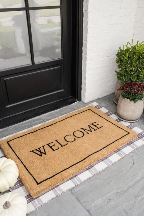 The McGee’s Fall Front Door Look - Studio McGee Mcgee Home Exterior, Front Porch Mat, Mcgee And Co, Fall Front Door, Fall Front Porch, Mcgee & Co, Front Door Mats, Fall Front, Studio Mcgee