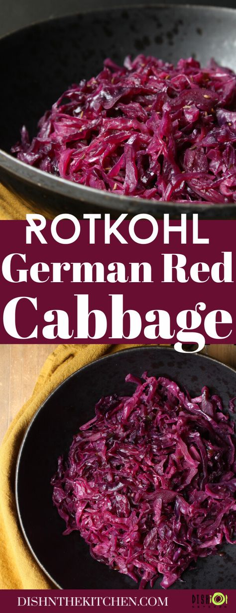 This Braised German Red Cabbage (Rotkohl) is an easy side dish made of red cabbage. This sweet, tart favourite makes a great side for any German meal, grilled or roasted meats, or fish. #redcabbage #braisedcabbage #Germancuisine #sides #sidedish #Rotkohl German Coleslaw Recipe, German Spaghetti, German Red Cabbage Recipe, Apples And Cabbage Recipe, German Red Cabbage, German Meals, Red Cabbage Recipe, German Side Dishes, Fruit Curd