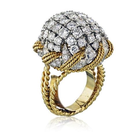 David Webb Yellow Gold Diamond Bombe Ladies Ring - Tradesy Bombe Ring, Diamond Pave Ring, David Webb, Zero Tolerance, Pave Diamond Ring, Ladies Ring, Radiant Diamond, Madison Avenue, Pave Ring