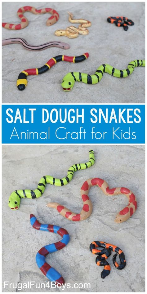 30+ Easy Outdoor Art Projects for Kids - HAPPY TODDLER PLAYTIME Salt Dough Snakes, Snake Craft, Snake Crafts, Animal Craft, Homeschool Crafts, Fiesta Tropical, Puffy Paint, Animal Crafts For Kids, Daycare Crafts