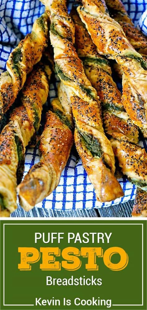 Pesto Bread Sticks, Pesto Pastry Twists, Puff Pastry Recipes Pesto, Savory Stuffed Puff Pastry, Pesto Twists Puff Pastries, Puff Pastry Bread Sticks, Pesto Puff Pastry Appetizers, Puff Pastry Twists Savory, Recipes With Pesto Healthy