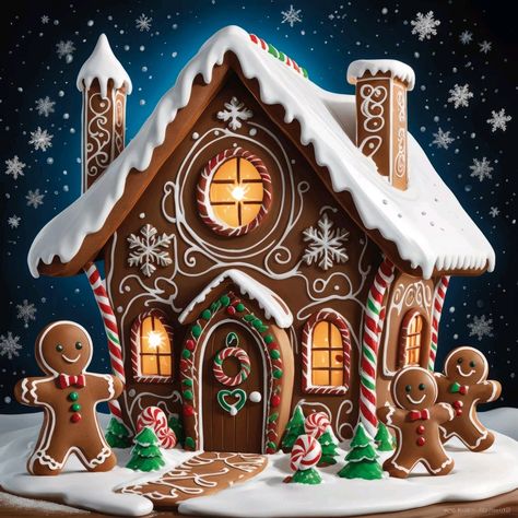 Gingerbread House Images, Peppermint Gingerbread House, Gingerbread House Painting, Gingerbread Painting, Gingerbread House Pictures, Gingerbread Crafts, Gingerbread Christmas Decor, Gingerbread Village, Gingerbread House Decorations