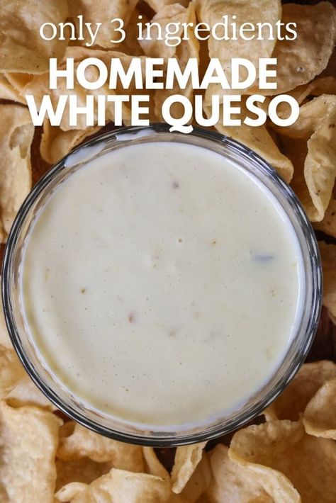 Homemade White Queso with 3 Ingredients Homemade White Queso, Bbq Nachos Recipe, Homemade Queso Recipe, Queso Dip Easy, White Cheese Dip Recipe, White Queso Recipe, Naturally Sweetened Desserts, White Queso Dip, White Queso