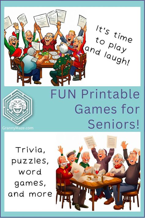 Trivia, puzzles, word games and more. It's time to play and laugh! Visit www.grannymaze.com Games To Play At Nursing Home, Senior Citizens Games Activities, What Am I Game For Adults, November Games For Seniors, Name That Tune Game For Seniors, Memory Games For Seniors Free Printable, Word Games For Seniors Free Printable, Assisted Living Games, Fall Games For Seniors