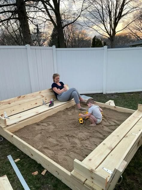 Sand Pits For Kids, Backyard Sandbox, Diy Sandbox, Kids Sandbox, Kids Backyard Playground, Play Area Backyard, Backyard Kids Play Area, Diy Playground, Kids Outdoor Play