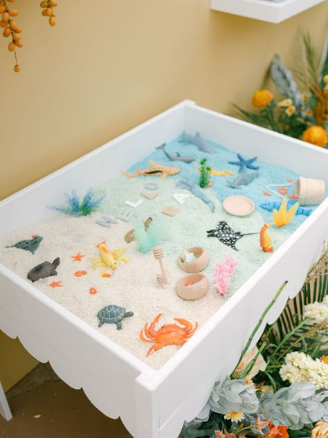 Under The Sea Theme 1st Birthday Party, First Birthday Themes Animals, Ocean Second Birthday Party, Sea Animal Themed Birthday Party, Kids Beach Birthday Party Ideas, 1st Birthday Activity Ideas, Under The Sea Birthday Activities, Aquarium Theme Birthday Party, Sea Theme First Birthday