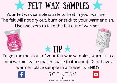 I do have some felt samples and can make more! Let me know if you would like any! Scentsy Felt Samples How To, Scentsy Packaging Ideas, Scentsy Samples Ideas, Scentsy Felt Samples, Scentsy Samples, Scentsy Sample Ideas, Scentsy Mixology, Scentsy Consultant Business, Scentsy Marketing