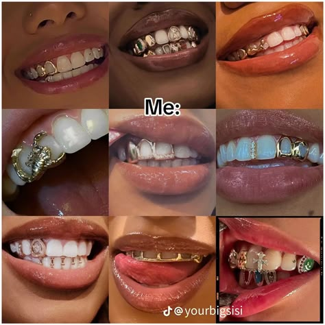 Side Grill Design Teeth, Female Grills Aesthetic, Sliver Grill Teeth, Simple Grill Design Teeth, Two Teeth Grill, Cute Tooth Gems Ideas, Tooth Gems Ideas Black Women, Grill Teeth Female, Grillz For Females Aesthetic