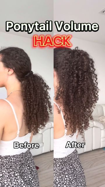 Hair Volume Tricks, Textured Ponytail, Curly Hair For Women, Ponytail Trick, Full Ponytail, Hairstyles For Thinning Hair, Curly Hairstyle Ideas, Curly Hair Up, Curly Hair Ponytail