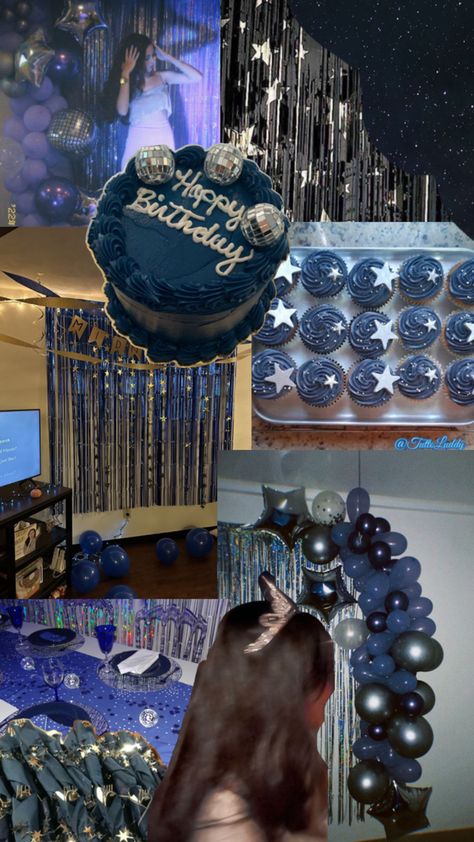 Midnights sweet sixteen Blue Birthday Themes, 17 Doğum Günü, Billie Eilish Birthday, 17th Birthday Party Ideas, 15th Birthday Party Ideas, Sweet Sixteen Birthday Party Ideas, 17th Birthday Ideas, 16th Birthday Decorations, Blue Birthday Parties