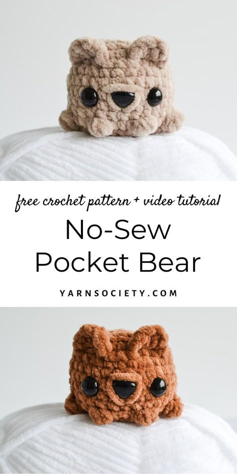 Mini Chunky Crochet Patterns, Pocket Bear Crochet Pattern, No Sew Cow Amigurumi, Cute Easy Free Crochet Patterns, No Sew Teddy Bear Crochet Pattern, Free Small Crochet Projects, Small Bear Crochet Free Pattern, Small Crocheted Animals Patterns For Free, No Sew Bear Crochet Pattern Free