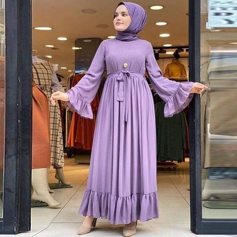 Bohemian Print Dress, Light Purple Dress, Chiffon Long Dress, Long Dresses Elegant, Chiffon Dress Long, Muslim Fashion Dress, Solid Color Dress, Abaya Fashion, Hip Dress