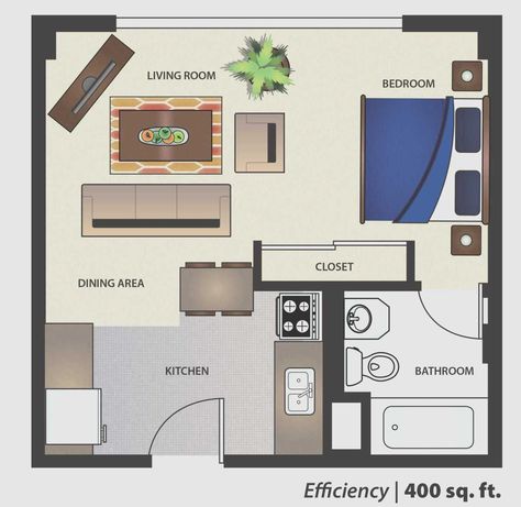 400 Sq Ft House, Garage Studio Apartment, Small Apartment Plans, Studio Apartment Floor Plans, Studio Floor Plans, Studio Apartment Design, Indian House Plans, Two Bedroom House, Apartment Floor Plan