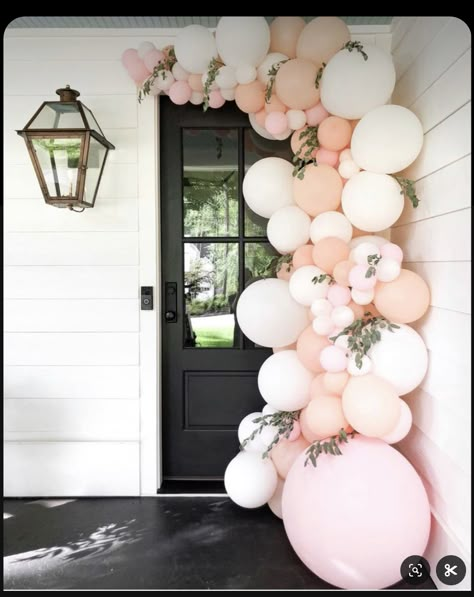 Pink Balloon Arch Bachelorette, Pink Pastel Balloon Garland, Pink And White Balloon Arch Birthday, Pink Bridal Shower Balloon Garland, Balloon Garland Pink And White, Cute Balloon Arch Ideas, Balloon Arch In House, Pink Bridal Shower Balloons, Balloon Arch Tea Party