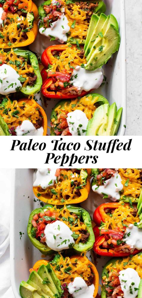 Paleo Mexican Recipes, Best Taco Meat, Dairy Free Sour Cream, Paleo Stuffed Peppers, Paleo Taco, Greek Stuffed Peppers, Paleo Tacos, Stuffed Peppers Beef, Paleo Running Momma