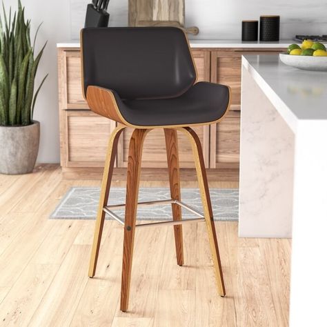 A walnut bar stool that boasts a 360 degree swivel and some mighty fine looks – a standard stool could never compete. Designer Bar Stools Modern, Leather Swivel Bar Stools With Back, High Back Swivel Leather Counter Height Bar Stools, Bar Stools With Backs That Swivel, Bar Stools Kitchen Island Wood, Bar Height Swivel Stools With Backs, Modern Farmhouse Kitchen Stools, Leather Swivel Counter Stools, Brown Counter Stools