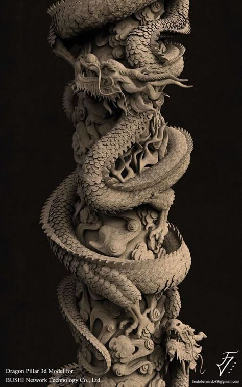 Art Station / Chinese Dragon Pillar Stone Dragon, Art Vampire, Chinese Dragon Tattoos, Asian Dragon, Dragon Sculpture, Samurai Tattoo, Dragon Tattoo Designs, Dragon Statue, Japanese Dragon