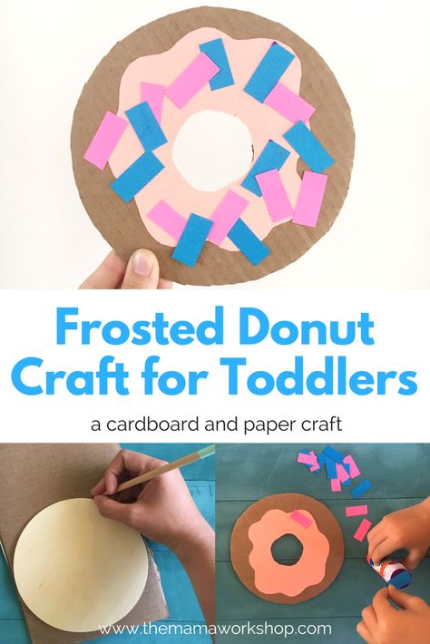 We made a frosted donut craft today! My son absolutely loved sprinkling the donut! Make this simple craft with your kiddos. Just cardboard, paper and glue. Donut Craft, Craft For Toddlers, Arts And Crafts Interiors, Laura Numeroff, Arts And Crafts For Adults, Arts And Crafts For Teens, Daycare Activities, Easy Arts And Crafts, Simple Craft