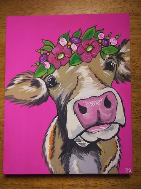 Cow Paintings On Canvas, Highland Cow Painting, Acrylic Art Projects, Western Paintings, Fabric Collage, Cow Painting, Canvas Painting Designs, Art Painting Gallery, Canvas Painting Diy