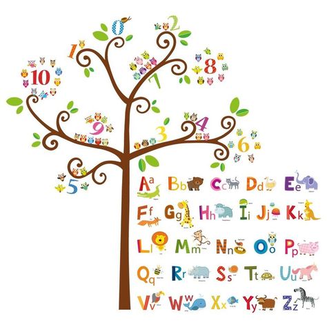 DECOWALL DA-1503 Animal Alphabet ABC and Owl Numbers Tree Kids Wall Stickers Wall Decals Peel and Stick Removable Wall Stickers for Kids Nursery Bedroom Living Room d cor Owl Bulletin Boards, Paper Tree Classroom, Tree Classroom, Alphabet Wall Decals, Kids Wall Stickers, Room Ideas For Girls, Home Stickers, Wall Stickers Animals, Wall Stickers For Kids