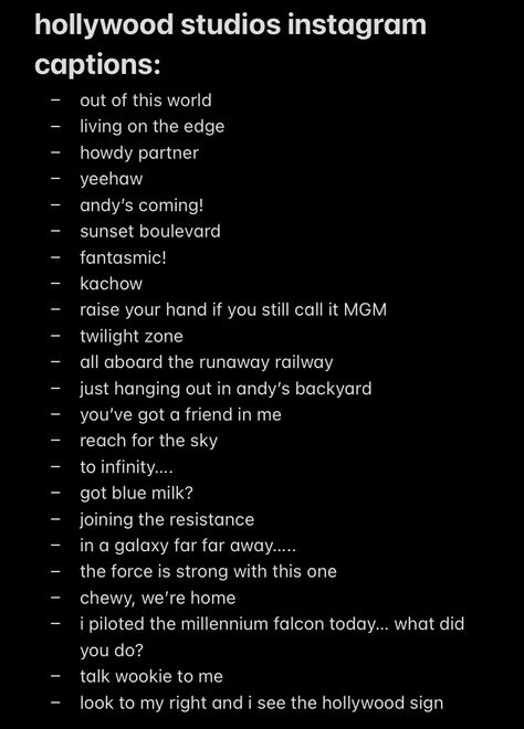 Actor Instagram Bio Ideas, Theatre Instagram Captions, Celebrity Captions Instagram, Toy Story Instagram Captions, Cute Disney Instagram Captions, Disney Trip Instagram Captions, Movie Quotes For Instagram Captions, Tangled Instagram Captions, Universal Studios Instagram Captions