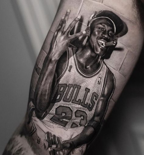 Jordan 1 Tattoo, Michael Jordan Tattoo, Blast Over Tattoo, Jordan Tattoo, Basketball Tattoos, Sport Tattoos, Jordan 21, Hyper Realistic Tattoo, Lion Tattoo Sleeves