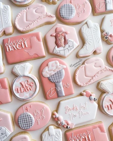 Dallas Bachelorette Party, Dallas Bachelorette, Bachelorette Party Cowgirl, Royal Icing Recipes, Bachelorette Party Cookies, Cowgirl Cookies, Soft Sugar Cookie, Designer Cookies, Wedding Shower Cookies