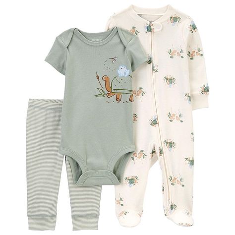 Get your baby dressed up in total comfort for playtime with this Baby Carter's Green Turtle 3-Piece Sleep and Play Set. Click on this BABY ESSENTIALS & APPAREL GUIDE to find everything you need to keep your baby healthy and happy! FEATURES 3-piece set includes one sleep and play, one short sleeve bodysuit and pants Overlap shoulders for easy over-the-head dressing! Strong snaps keep up with wear, wash, repeat Sleep & play zips both ways Covered elastic waistband for a comfy fitFABRIC & CARE Cott Carter Kids, Green Turtle, Carters Baby Boys, Carters Baby, Green Baby, Boys Set, Baby Set, Baby Life, Baby Gift Sets