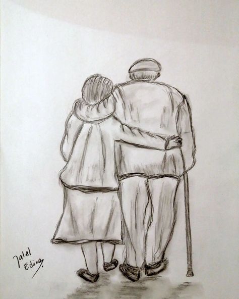 "Elderly couple walking" Pencil drawing by jaleledineart. #art #dailyart #artwork #jaleledineart #drawing #pencildrawing #elderly #elderlycare #elderlypeople #elderlylove #elderlycouple Old Couple Drawing, Town Drawing, Romantic Drawing, Sketches Of Love, Couple Walking, Couple Sketch, Elderly Couples, Growing Old Together, Couples Walking