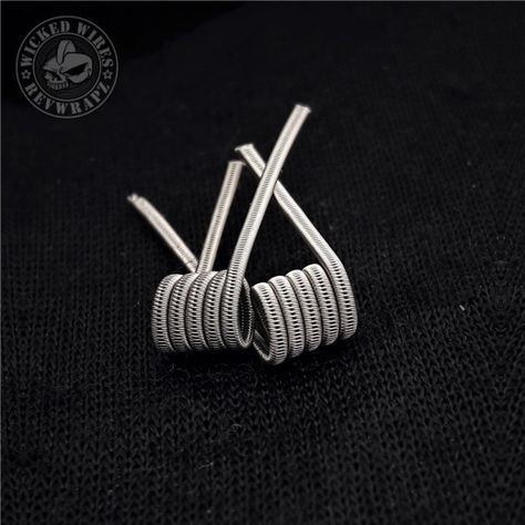 Wicked wires uk Staggered Fused Claptons made by revwrapz, SFC are a very flavourful coil, they offer the same type of performance as revwrapz tri core SFC with at a slightly higher ohm limit Nichrome 80 round wire frames, nichrome 80 fuse Sold in pairs £5.00/pair * Post-fire pulse: * 5 wrap / 3mm ID: * Single coil: .30Ω * Dual coil: .12-.15Ω #sfc #staggered #fused #clapton #nichrome #nichrome80 #ni80 #wicked #wires #uk #wickedwiresuk #revwrapz #handmade #vape Coiled Cable Keyboard, Wire Frame, Coils, Bobby Pins, Wicked, Hair Accessories