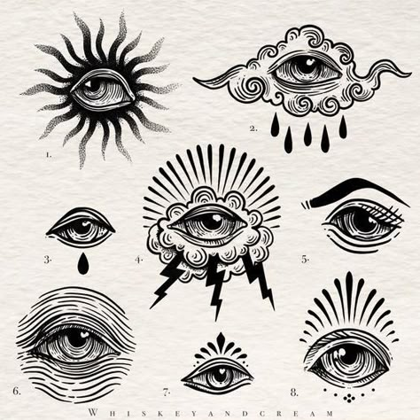 Engraving eye tattoo flash sheet by whiskey and cream Vintage Tattoo Art, Engraving Tattoo, Art Flash, Flash Tattoo Designs, Tattoo Flash Sheet, Tattoo Outline, Tattoo Flash Art, Eye Tattoo, Black Ink Tattoos