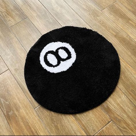 Link to stussy rug 👉 https://amzn.to/3ODSoD1 fun way to make your room cooler and give a nice vibe to it Ways To Make Your Room Cooler, 8ball Rug Room, 8ball Rug, Magic 8 Ball Rug, Stussy 8 Ball Rug, Trippy Fuzzy Rug, Room Cooler, Black Area Rugs, Round Rugs