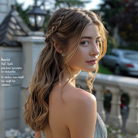 Hairstyle For Prom Medium Length, Fairy Hairstyles Medium Hair, Half Updo For Wedding Guest, Hairstyle Ideas For Bridesmaids, Fancy Hairstyles Medium Hair, Half Braid Updo, Hairstyle For Prom Night Medium Hair, Hairstyles For Medium Length Wedding, Medium Length Hairstyle For Wedding