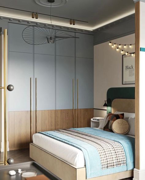 Guest Bedroom Wardrobe Design, Wardrobe Shutters Design, Shutter Wardrobe Designs, Simple Wardrobe Design Bedroom, Jaipur Bedroom, Wardrobe With Wallpaper, Openable Wardrobe Shutter Design, Laminate Wardrobe Design, Laminate Wardrobe