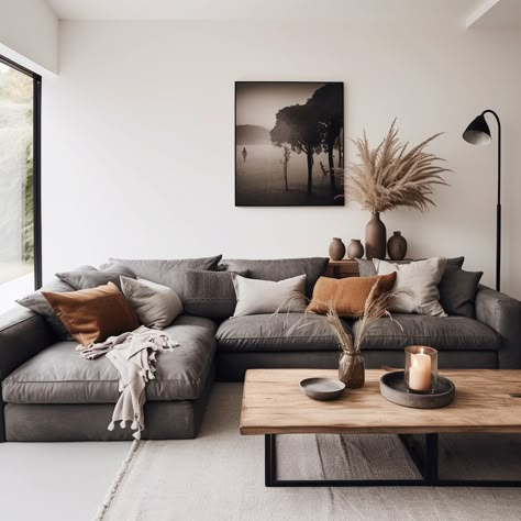 🌰 Discover a match made in design heaven! Our earthy brown cushion covers perfectly complement a dark grey sofa for a rich, cozy atmosphere. 🛋️ Add depth to your décor at 👉 https://covermycushion.com/collections/brown-cushion-covers 🌑 #CoverMyCushion #EarthyTones #SophisticatedStyle Sofas Ideas Living Room Grey, Grey And Brown Couch Living Room, Grey Sofa White Cushions, Grey Lounge Decor, Grey And Brown Sofa, Living Room Inspiration With Grey Sofa, Black Grey Tan Living Room, Grey With Brown Living Room, Cushions For Charcoal Sofa