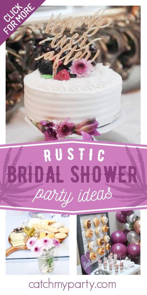 Take a look at this gorgeous rustic bridal shower brunch! The donuts are so cute! See more party ideas and share yours at CatchMyParty.com Rustic Bridal Shower Ideas, Wedding Shower Brunch, Bridal Shower Desserts, Rustic Party, Friends Bridal, Boho Beach Wedding, Bridal Shower Cakes, Birthday Party Activities, Wedding Info