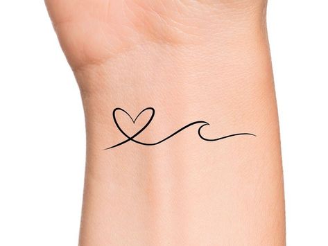 Heart Wave Tattoo, Wave Tattoo Wrist, Simple Wave Tattoo, Tattoo Sonne, Small Wave Tattoo, Wave Tattoo Design, Heart Wave, Heart Temporary Tattoos, Tiny Wrist Tattoos