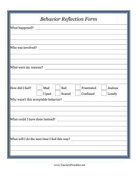 Reflection Forms For Students, Restorative Practices School, Behavior Reflection Sheet, In School Suspension, Think Sheets, Fitness Journal Printable, Think Sheet, Behavior Reflection, Counseling Worksheets