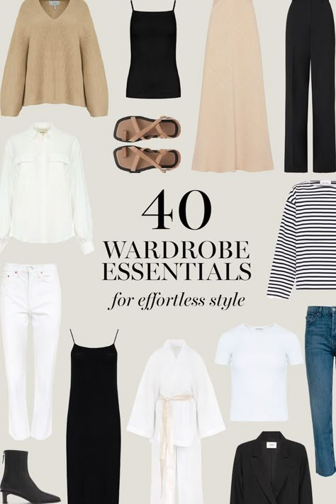 40 Minimalist Wardrobe Essentials for Effortless Style Collage Idea Classic Items Wardrobe, Capsule Wardrobe Early 20s, All Year Wardrobe Essentials, Simple Minimalist Wardrobe, Clothing Must Haves Womens, Classic Clothing Pieces For Women, Minimalist Must Have Clothes, Essential Dresses For Women, What Should I Have In My Wardrobe