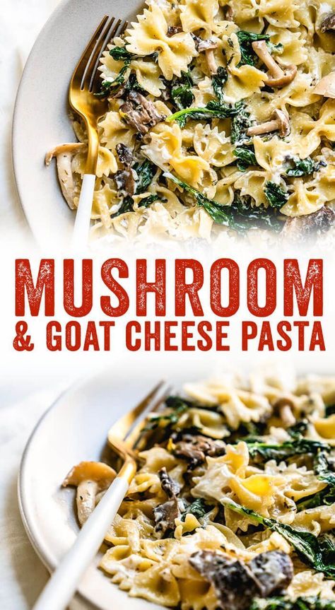 Pasta With Goat Cheese, Pasta Mushroom, Cheese Pasta Recipes, Mushroom Recipes Pasta, Goat Cheese Pasta, Goat Cheese Recipes, Easy Dinner Recipe, Quick And Easy Dinner, Mushroom Pasta