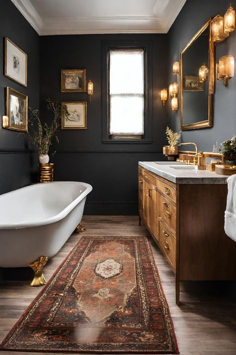 Gothic Bathroom, Moody Bathroom, Dark Bathroom Ideas, Dark Bathrooms, Guest Bathrooms, Vintage Bathroom, Laundry In Bathroom, Bathroom Inspo, House Bathroom