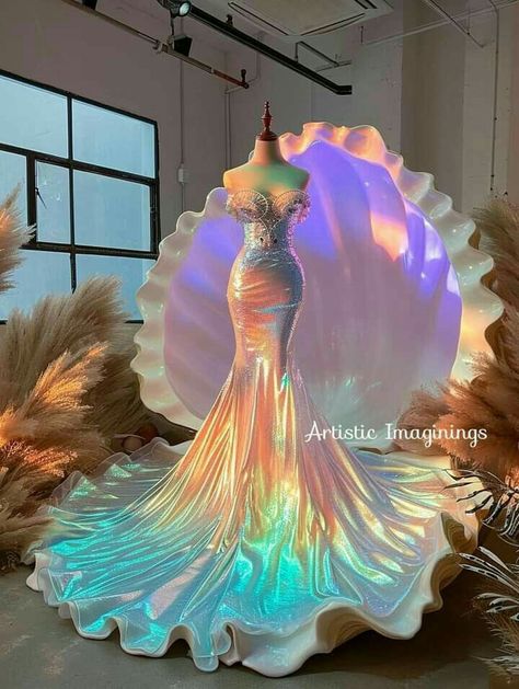 Iridescent Wedding Dress, Drag Queen Outfits Ideas, Mermaid Inspired Dress, Gold Ball Gowns, Buy Prom Dresses, Iridescent Fashion, Mermaid Long Dress, Drag Queen Outfits, Pretty Quinceanera Dresses