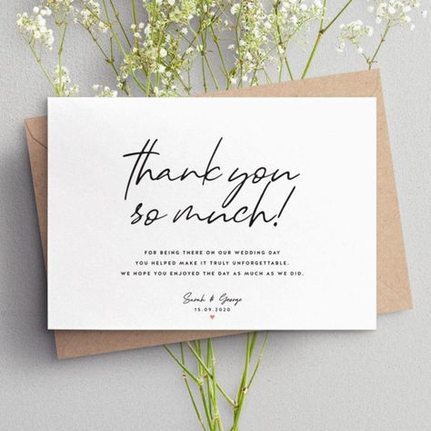 The Best Etsy Wedding Thank You Cards to Show Your Appreciation | Junebug Weddings Thanks Card Wedding, Personalised Thank You Cards, Thank You Typography, Simple Wedding Cards, Wedding Thank You Postcards, Wedding Thanks, Cards Watercolor, Small Business Cards, Event Invitations