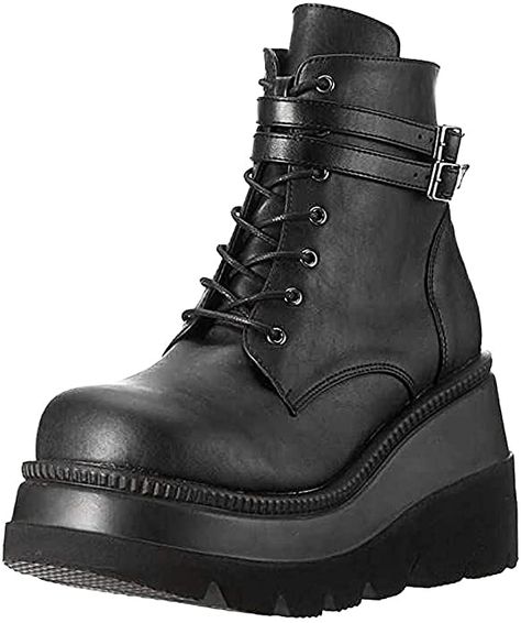 Simayixxch Women's Motorcycle Boots Round Toe Thick Waterproof Platform Shoes Lace-Up Ankle Booties Fashion Party Boots Black: Amazon.ca: Shoes & Handbags Halloween Jars, Platform Boots Women, Black Wedge Shoes, Goth Shoes, Black Shoes Women, Estilo Punk, Wedge Ankle Boots, Zipper Boots, Rock Punk