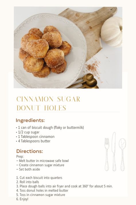 Refrigerated Biscuit Recipes, Air Fryer Donut Holes, Easy Donut Holes, Cinnamon Sugar Donut Holes, Donut Hole Recipe, Best Low Carb Snacks, Doughnut Recipe Easy, Homemade Pie Crust Recipe, Healthy Bread Recipes