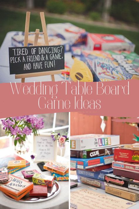 Activities For Anniversary Party, Board Game Reception Wedding Ideas, Board Games At A Wedding, Board Game Table Centerpieces, Board Game Table At Wedding, Board Game Table Wedding, Wedding Indoor Games, Game Centerpieces Ideas, Game Table At Wedding Reception