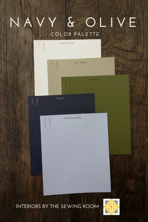 Navy & Olive Color Palette - find more inspiration at https://interiorsbythesewingroom.wordpress.com/2015/01/16/color-inspiration-navy-and-olive/ Olive Living Rooms, Blue And Green Living Room, Navy Color Palette, Navy Living Rooms, Green Living Room, Color Board, Green Color Schemes, Room Color Schemes, Green Colour Palette