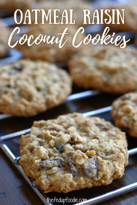 Oatmeal Raisin Coconut Cookies recipe creates a chewy, crispy and flavorful treat that everyone loves. Made with pecans, coconut, old-fashioned rolled oats and cinnamon. Such an easy cookie that is so very satisfying. #oatmealCookies #OatmealRaisinCookies #HomemadeOatmealCookies #OatAndRaisinCookies #OatmealRaisinCoconutCookies #OatmealRaisinCoconutCookiesChewy Coconut Oatmeal Cookies Recipes, Treasure Cookies, Rolled Oats Recipe, Oat And Raisin Cookies, Homemade Oatmeal Cookies, Paleo On A Budget, Coconut Pecan Cookies, Old Fashioned Oatmeal Cookies, Best Oatmeal Raisin Cookies