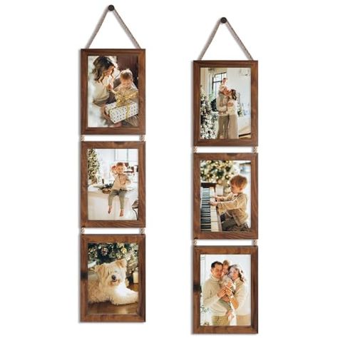 QUTREY 5x7 Collage Picture Frames, 3 Openings Hanging Photo Frame Set Display Vertical 5 by 7 inch Pictures for Wall Decor, Rustic Walnut Brown, 2 Pack How To Display Family Photos, 5x7 Picture Frames Ideas, Frame Collage Wall, Family Picture Frame, Hanging Photo Frame, Wall Hanging Photo Frames, Frames Collage, 3 Picture Frame, Rustic Style Decor